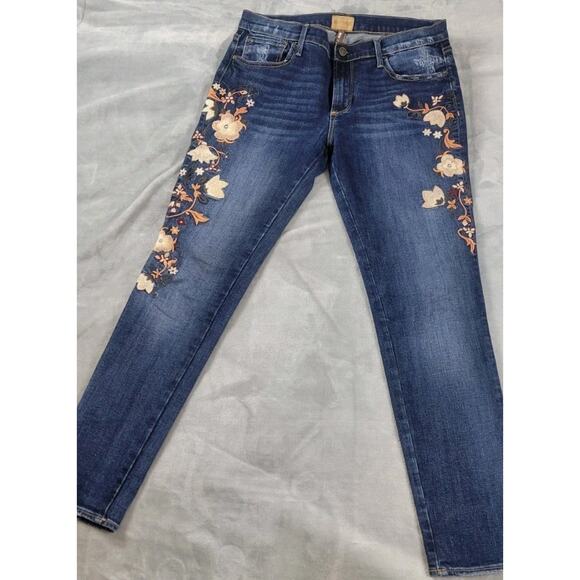 Driftwood Marilyn Jeans Womens 29 Floral brown cream Embroidered Skinny Stretch - Picture 1 of 12